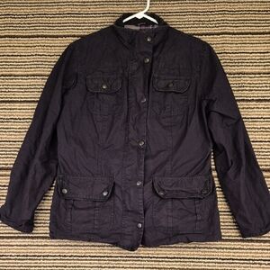 BARBOUR Utility Solid Black Wax Cotton Plaid INT Sz 10 US Womens Jacket Coat